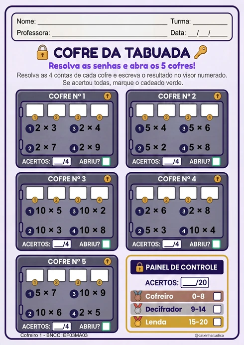 Cofre da Tabuada - Nível 1 Aprendiz Cofreiro